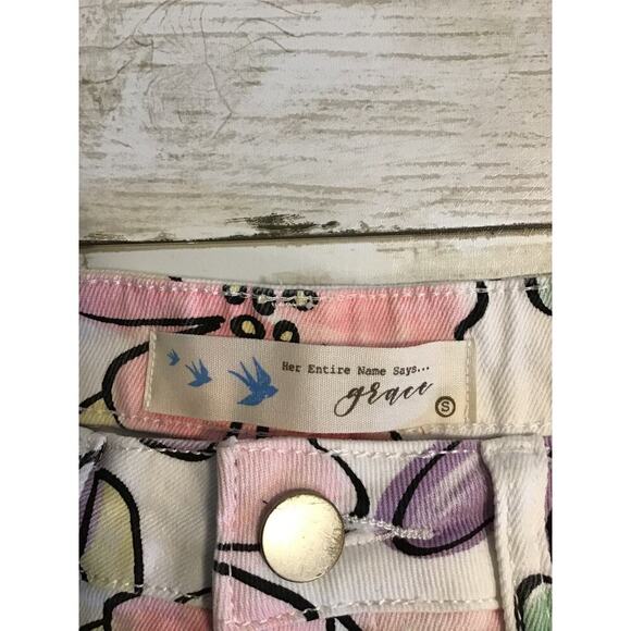 Hippie Boho Cottage core HIGH RISE Floral denim flare jeans Small - Picture 8 of 9